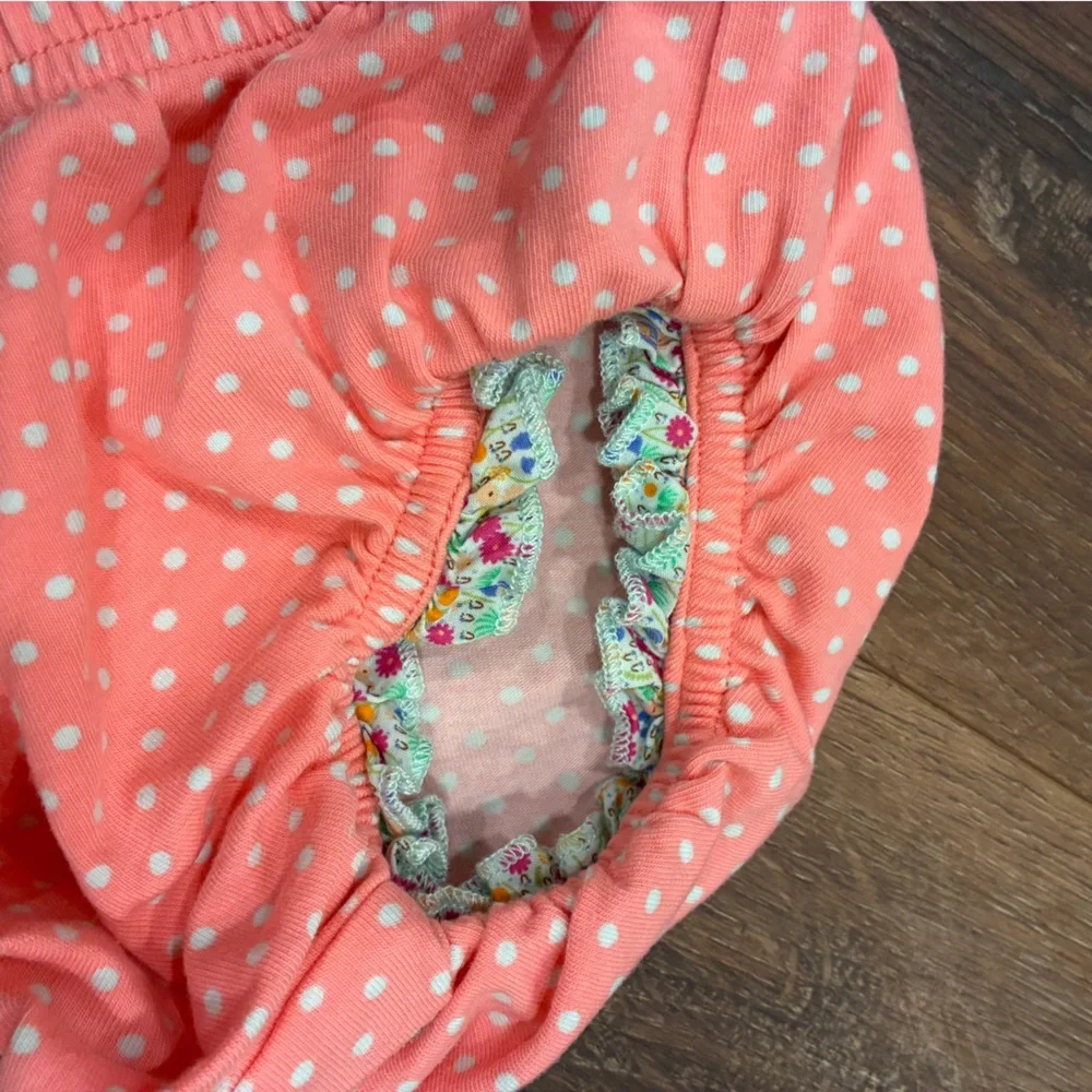 Matilda Jane Pink Polka Dot Bloomers With Blue Floral Ruffles Bottoms 6-12m